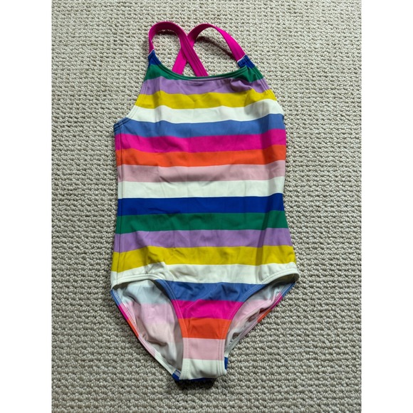 Mini Boden Kids One Piece Swimsuit Girls Size 7-8Y Rainbow Stripes Bathing Suit - Picture 1 of 5